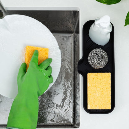Zulay Kitchen Large Silicone Sponge Holder (12x4) – Flexible Sink Organizer Tray for Kitchen & Bathroom – Multipurpose Soap Dish for Sponges, Makeup, Trinkets & More (Black)