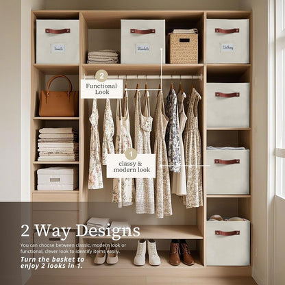 DECOMOMO Storage Cubes, 13x13x13 Storage Cube Bins with Labels, Fabric Organizer Bins (13" / 6pcs, Beige)