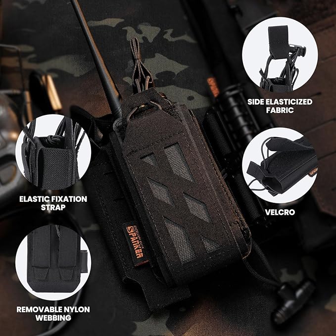 EXCELLENT ELITE SPANKER Tactical Universal Radio Holster Holder Molle Radio Pouch Adjustable for Duty Belt,Vest for Two Ways Walkie Talkie