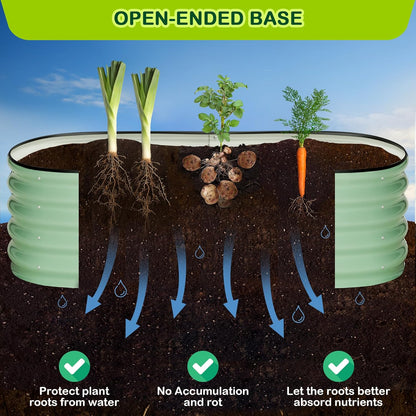 2 Pcs 4.5x2x1.5ft Oval Raised Garden Bed,Galvanized Raised Beds,Open-Ended Base Metal Raised Planter Beds,Garden Bed Outdoor,Planter Raised Boxes for Vegetables,Flowers,Tool-Free Asse,Green
