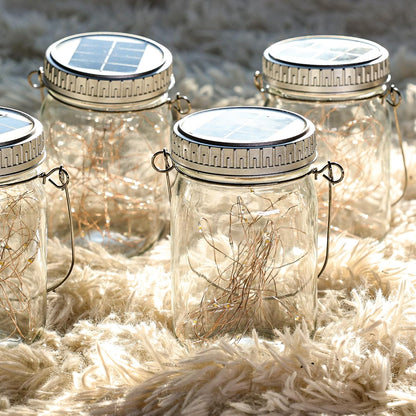 Cooo 9 Pack Solar Lanterns Outdoor Waterproof Upgraded Crystal Glass Solar Mason Jar Lights 30 LED 215% Larger SolarPanel, Anti-Rust Lid Hanging Outdoor Lanterns for Patio Garden Porch