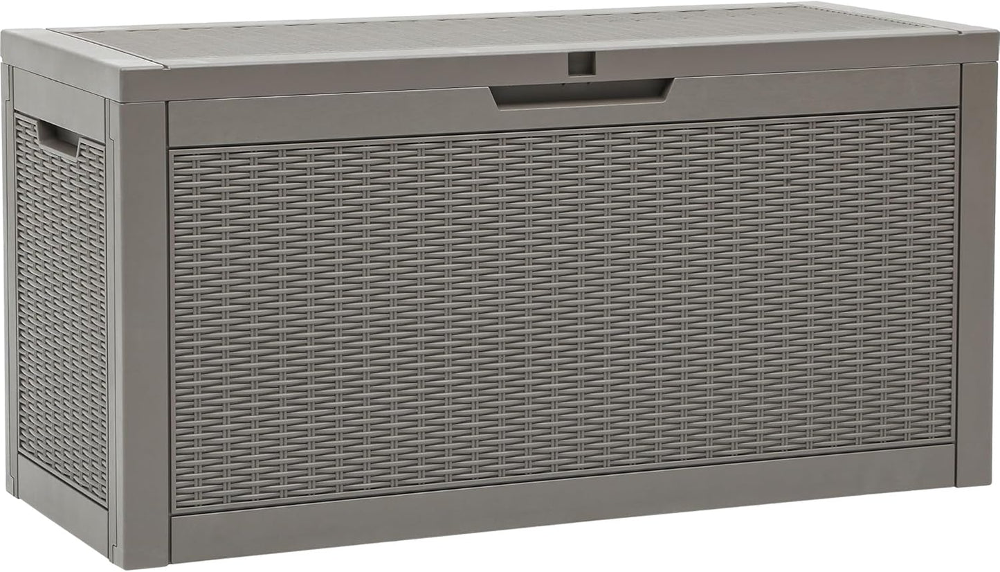 YITAHOME 60 Gallon Outdoor Storage Box, Large Water Resistant Resin Deck Box, Indoor Outdoor Lockable Rattan Storage Container for Patio, Garden, Cushions, Tools, Equipment (Taupe)