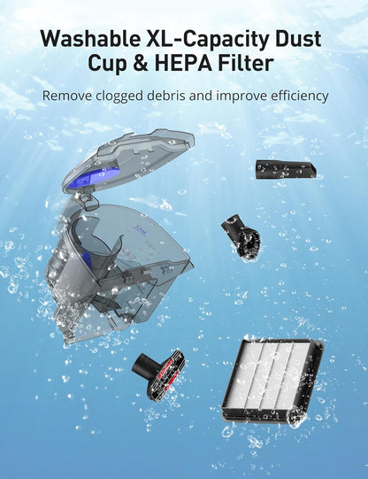 Aspiron Canister Vacuum, Upgraded 1600W Bagless Canister Vacuum Cleaner, Auto Cord Rewind, H13 HEPA Filter, 3.7Qt Large Capacity, 5 Tools for Hard Floors, Carpet, Pet, Upholstery, Tiles, Car, Navy