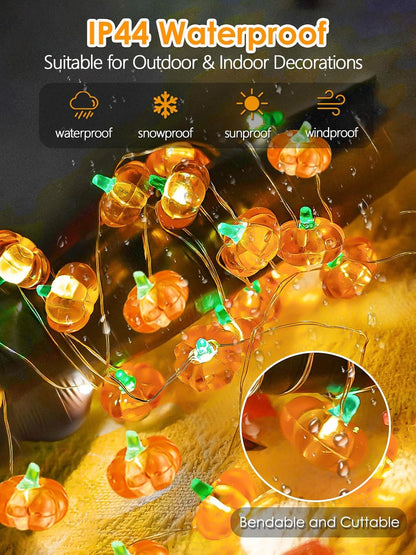 Fall Decorations 3D Pumpkin Fairy Lights Battery Operated with Remote, 10ft 30LED Fall Orange String Lights 8 Modes, Twinkle Light Waterproof Outdoor Indoor for Thanksgiving Harvest Halloween Decor