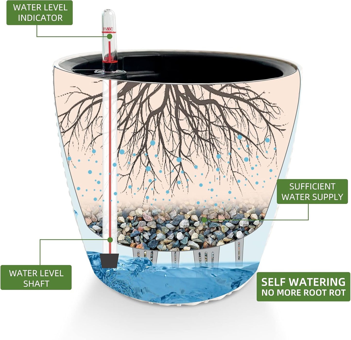 Dexceder 11x10 Inches Rattan Self Watering Planter Indoor Outdoor, Inner Pot Design, Thickened Table Flower Plant Pot with Water Level Indicator (Ivory White)