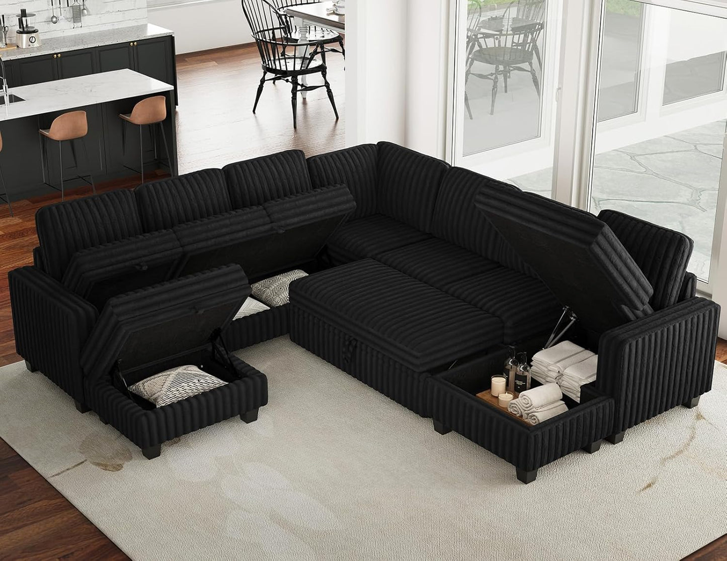 Belffin Oversized Sofa Bed Modular Sectional Sleeper Sofa with Pull Out Bed L Shaped Couch with Storage Chaise Black Couch