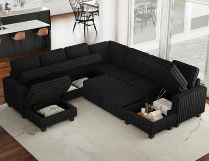 Belffin Oversized Sofa Bed Modular Sectional Sleeper Sofa with Pull Out Bed L Shaped Couch with Storage Chaise Black Couch
