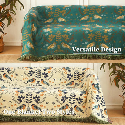 Luxury Throw Blanket Cotton Muslin Throw Blanket for Couch Breathable Floral Blanket Throw for Sofa Couch Chair Home Decoration (80"x90",01-Cute Bird)