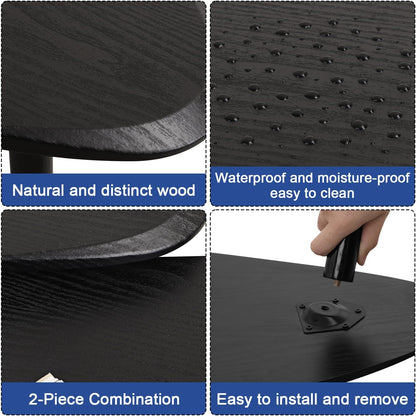 Black Nesting Coffee Tables Set of 2 End Bamboo Table for Living Room Bedroom Apartment Modern Industrial Simple Nightstand 32" D x 20" W x 18.5" H