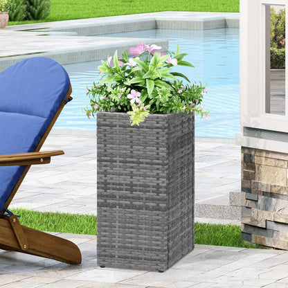 SUNNYPARK 2 Pack Tall Planters for Outdoor Plants Rattan Modern Tall Square Planter Box with Removable Liners Indoor Outdoor Porch Patio Flower Pot (12’’ x 12’’ x 24’’)