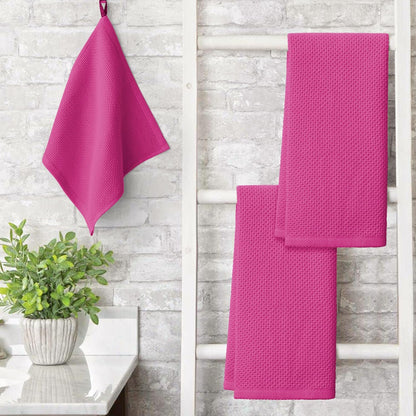 Artoid Mode 100% Cotton Rose Red Waffle Weave Kitchen Dish Cloths, 13x28 Inch Ultra Soft Absorbent Quick Drying Kitchen Dish Towels Set of 4