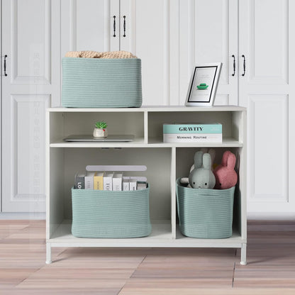 Cotton Rope storage Basket Bins Woven Basket for Organizing Shelves Rectangle Decorative Baskets For storage Clothes Toys Books Towels Square Wicker Nursery basket organizer 3 pack Green