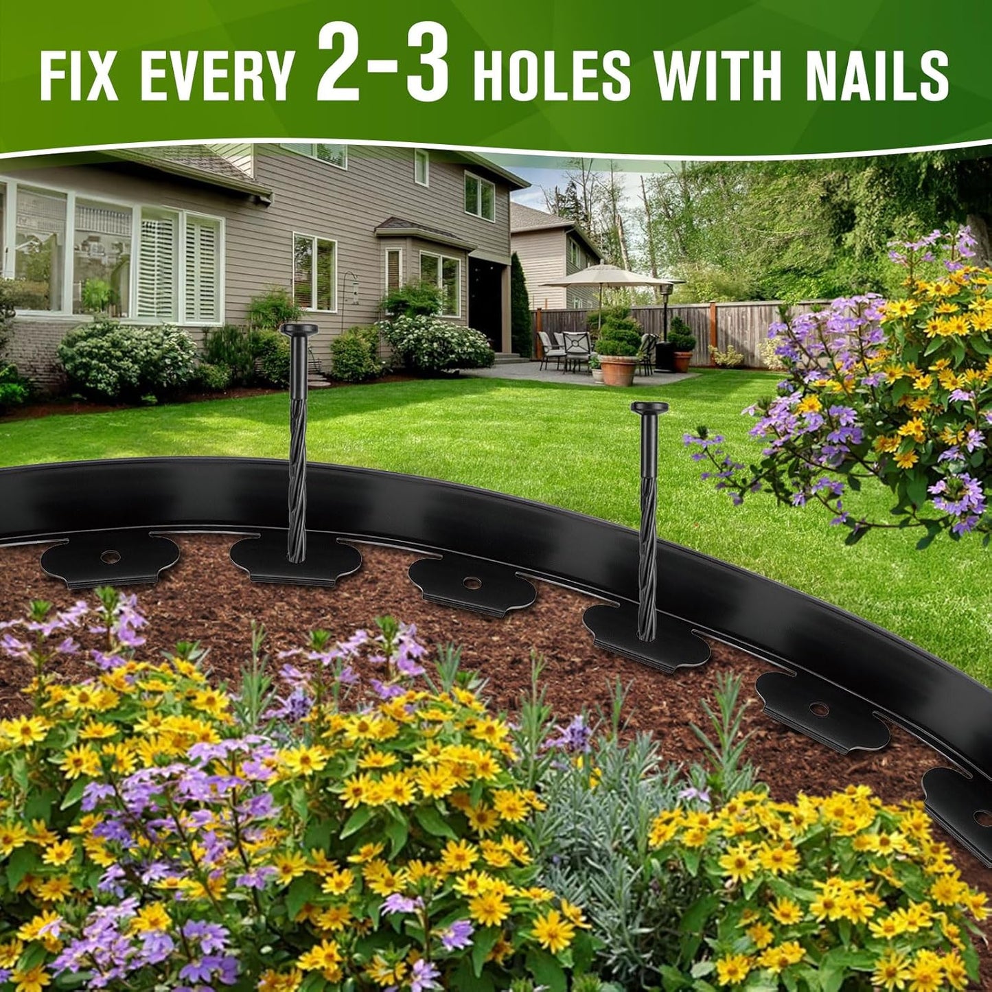 Landscape Edging, 3" x 66' Garden Edging, No Dig Edging for Landscaping with 80 Pcs Anchoring Spikes, Flexible Landscape Border Edging for Landscaping, Yard Lawn, Flower Beds(Black)