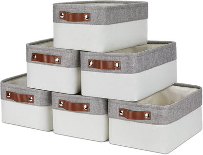 DULLEMELO Storage Baskets Bins for Organizing, Small Fabric Baskets for Shelves, Closets, Nursery, Home, Office, Empty Gift Baskets (6-Pack, Grey&White)