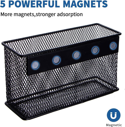 dedoot Magnetic Basket for refrigerator Storage Pencil Holder Basket Mesh Black Strong Magnetic Pen Holder for Refrigerator ,Whiteboard, Locker, Home and Office Organizer, 6.3x2.3x3.6inch,2 Pack