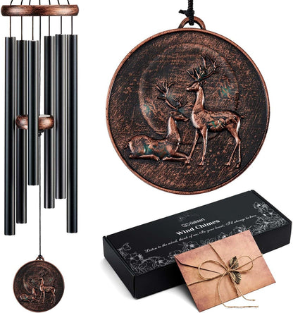 Wind Chimes for Outside, Deer Deep Tone Vintage Wind Chime Outdoor Clearance, Sympathy/Memorial/Festivals/Birthday Gift for Mom Dad Grandma, Home Garden Patio Decor (34" Deer)