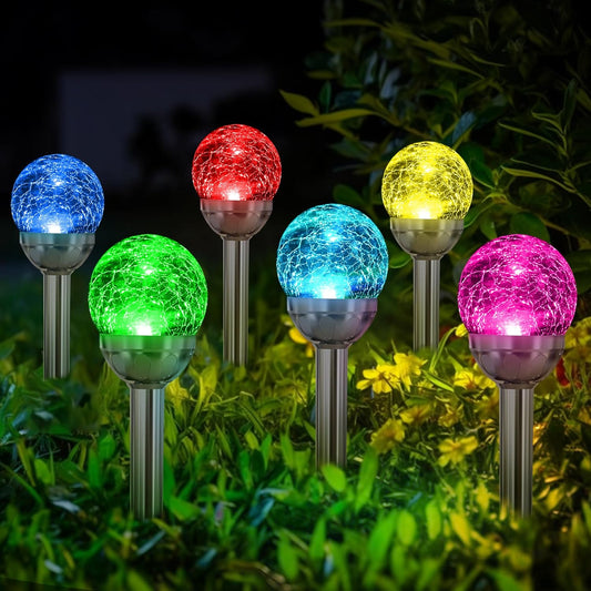 SOLPEX Solar Garden Lights Outdoor, 6 Pack Multi-Color Changing&White 2 Modes Solar Powered Glass Ball Garden Lights, Waterproof for Patio Decoration