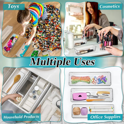 Maitys 12 Pcs Vanity Drawer Organizer 9 x 3 x 2 Inches Clear Plastic Utensil Organizers Kitchen Drawers Dividers for Office Desk Silverware Kitchen Utensils Cosmetics and Bathrooms(Clear)