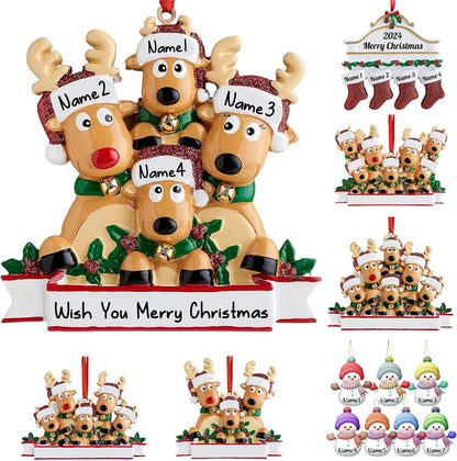 Personalized Deer Christmas Ornaments 2025 Family of 2,3,4,5,6,7,8 Custom Name Reindeer Xmas Ornament with Text,Customized Christmas Decoration Gifts - Family of 4