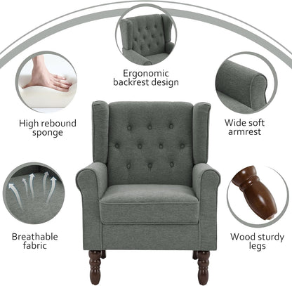 Lumibee High Back Accent Chair,Upholstered Wingback Armchair with Solid Wood Legs for Small Spaces,Comfy Single Sofa Chair for Living Room,Bedroom,Office-Gray