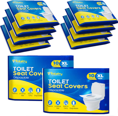 Toilet Seat Covers Disposable Flushable Travel Pack of 100 XL-Disposable Toilet Seat Covers-Biodegradable Paper-Kids Men Women Adults Toiletries-Airplane Camping Travel Essentials Accessories