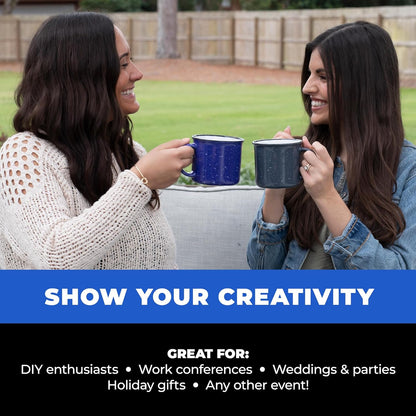 Set of 8 Ceramic Campfire Mugs – 15 Oz, Royal Blue – Coffee & Tea Cups for Home, Work, Travel, Camping – Customizable, Great for DIY, Events, Companies