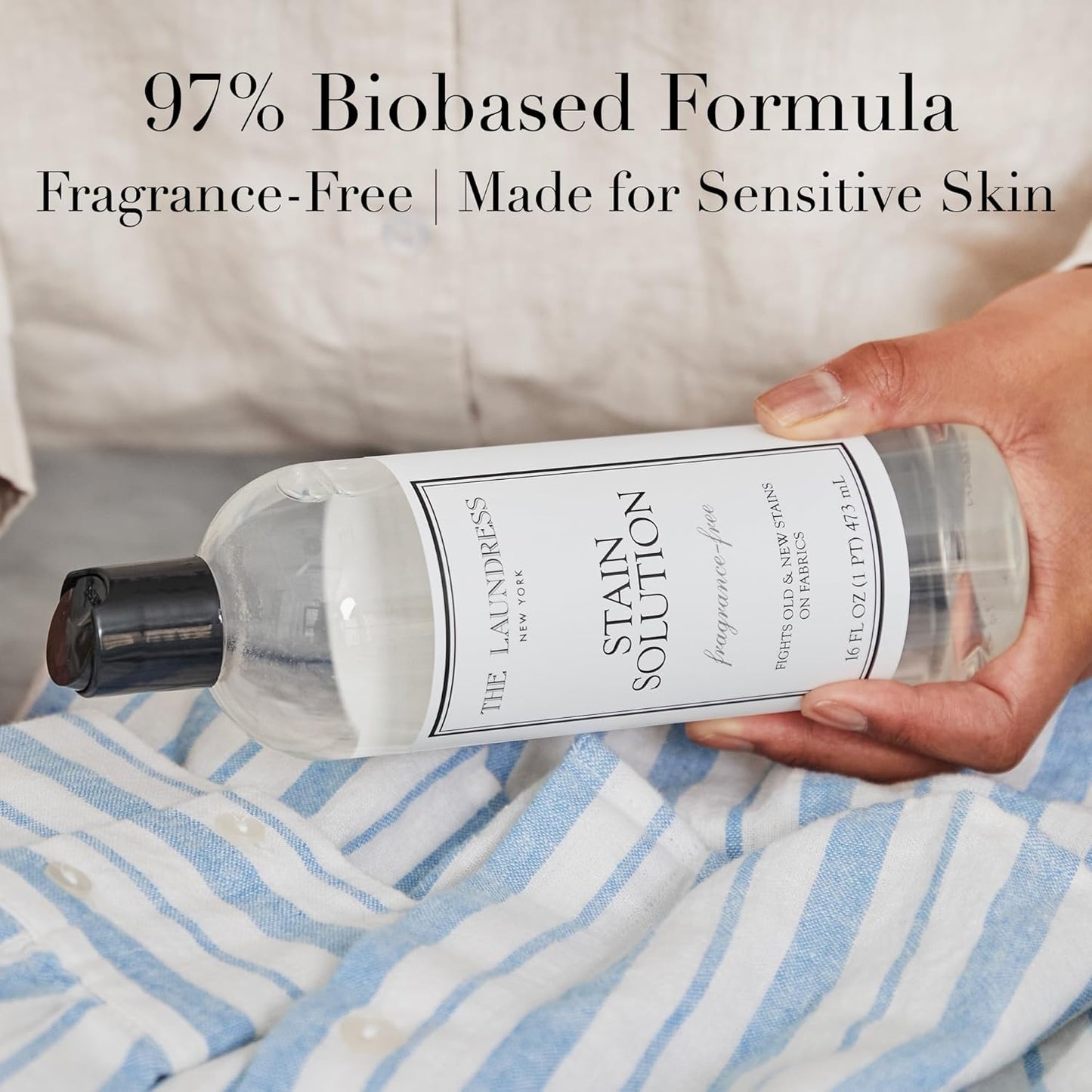 The Laundress Stain Solution, Laundry Stain Treatment, Stain Remover for Makeup, Red Wine, Coffee, Grass, & More, 16 Fl Oz