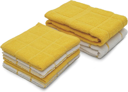 100% Cotton Terry Dish Cloth & Dish Towel, 6 Pack, Super Soft and Absorbent Kitchen Towels, Perfect for Kitchen Cleaning and Dish Washing (Yellow (DT and DC Combo))