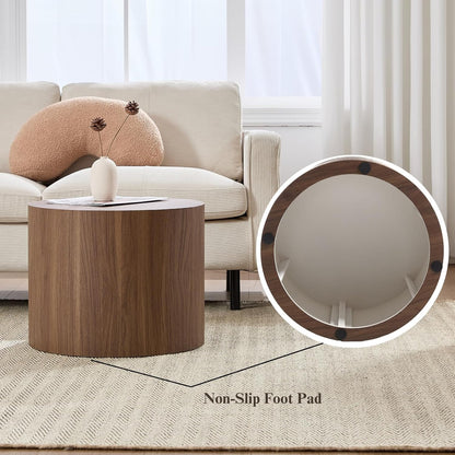 Round Coffee Tables Side Table Set of 2, Wood Nesting End Table for Living Room Balcony Office, Walnut Wooden Color, No Assembling