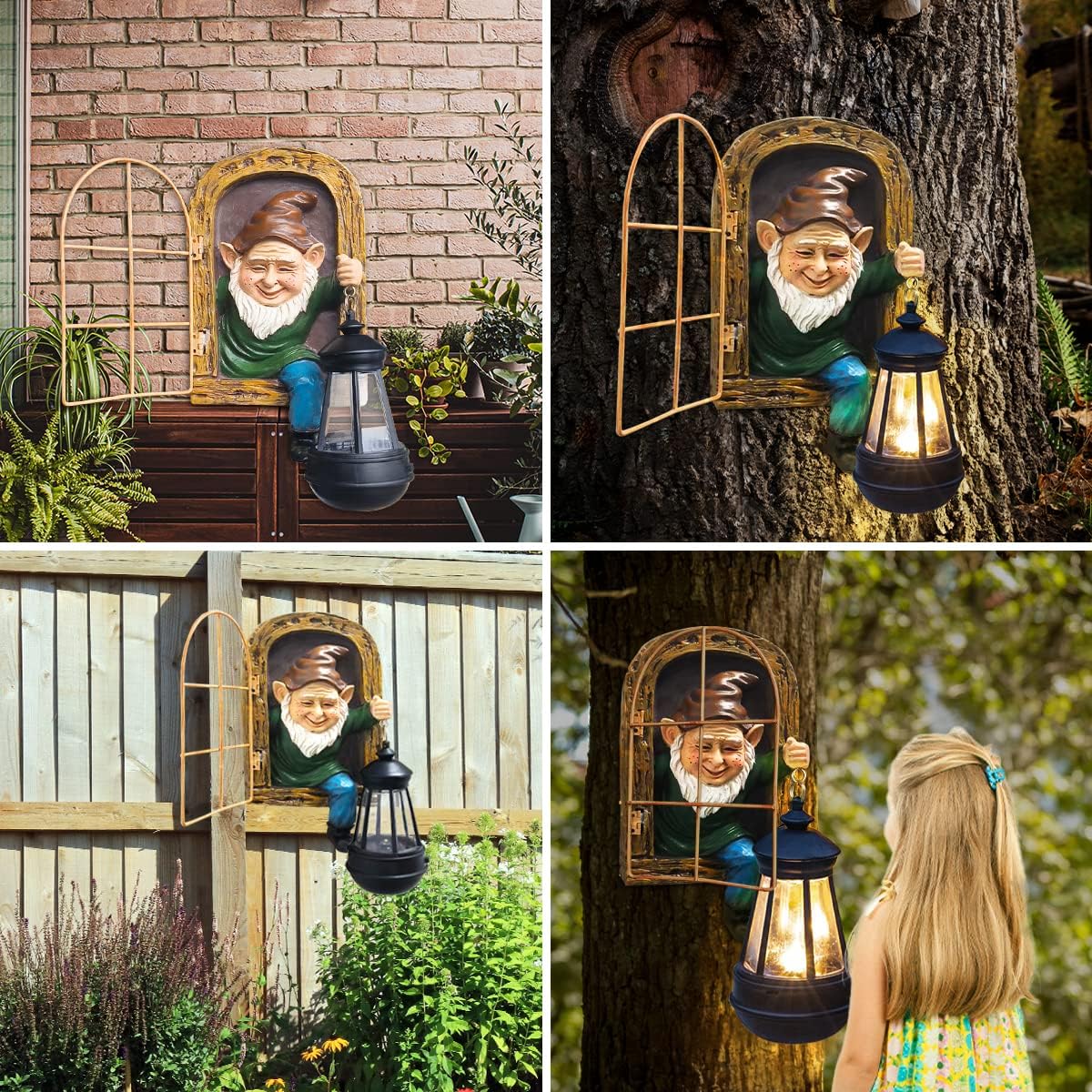 Whimsical Fairy Garden Halloween Gnomes with Solar Lights-10 Elf Out The Door Tree Hugger Garden Statues-Outdoor&Yard Decor-Tree Face Sculpture,Ideal Gifts - Yard Art for Patio,Fence,Wall