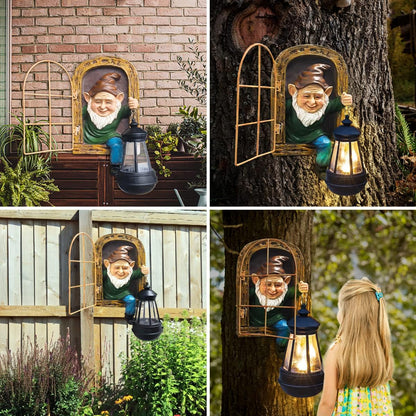 Whimsical Fairy Garden Halloween Gnomes with Solar Lights-10 Elf Out The Door Tree Hugger Garden Statues-Outdoor&Yard Decor-Tree Face Sculpture,Ideal Gifts - Yard Art for Patio,Fence,Wall