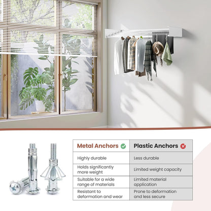 Foldable Wall-Mounted Drying Rack, Heavy-Duty 60 lb Capacity – Space-Saving Folding Laundry Hanger with 10 Clips, Rust-Proof Aluminium Clothes Dryer for Indoor & Outdoor Use