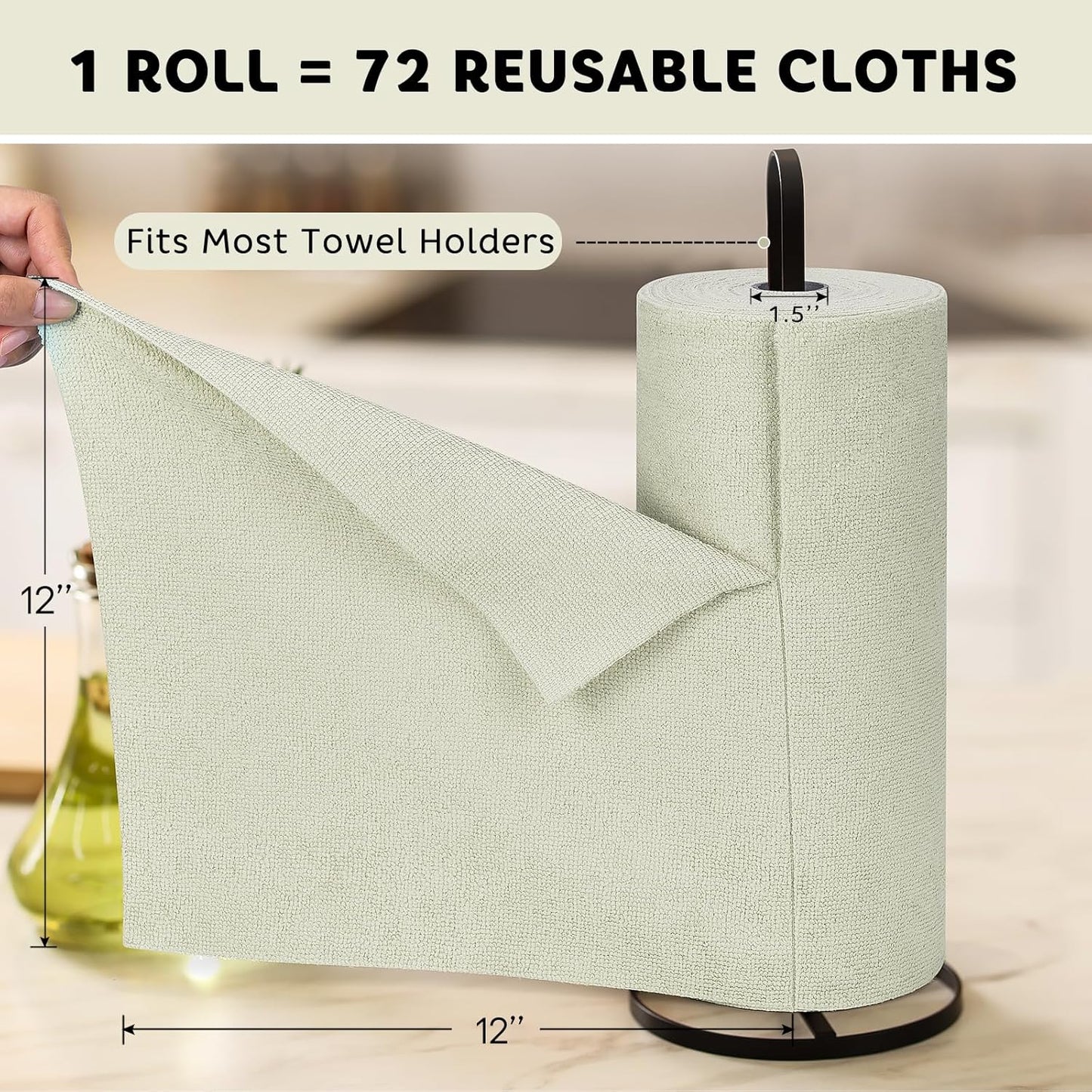 Matthew Microfiber Cleaning Cloth Roll 72Pack (12" x 12") Reusable Paper Towels&Washable Tear Away Towels,Ultra Water Absorbent Lint&Streak Free Cleaning Rags for Glass,Dishwash,Bathroom,Cars-Beige