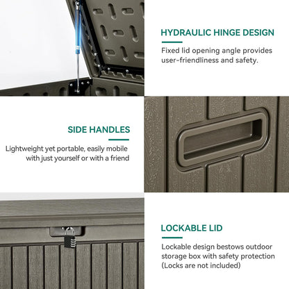 YITAHOME 260 Gallon Extra Large Deck Box, Double-Wall Resin Outdoor Storage Box with Flexible Divider for Patio Cushions Garden Tools, 1000lbs Load Capacity, Lockable & Waterproof (Light Brown)