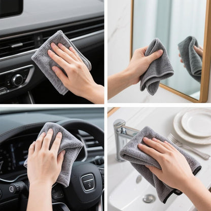 Microfiber Cleaning Cloths 100 Pack Microfiber Towels Hanging Bags 8.7x8.7 in, Lint Free, Streak Free, Absorbent, Reusable, Washable, Scratch Free, for Kitchen, Car Detailing, Glass, Gray/Blue