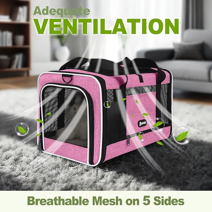 Cat Carrier 18x11x11 Delta Airline Approved, Easy Load Soft Pet Plane Travel Bag 15 pounds, Teacup Dog Crate 12 lbs, Yorkie Kennel Carrying Case, Kitten Toy Poodle Mesh Cage up to 20lbs Pink