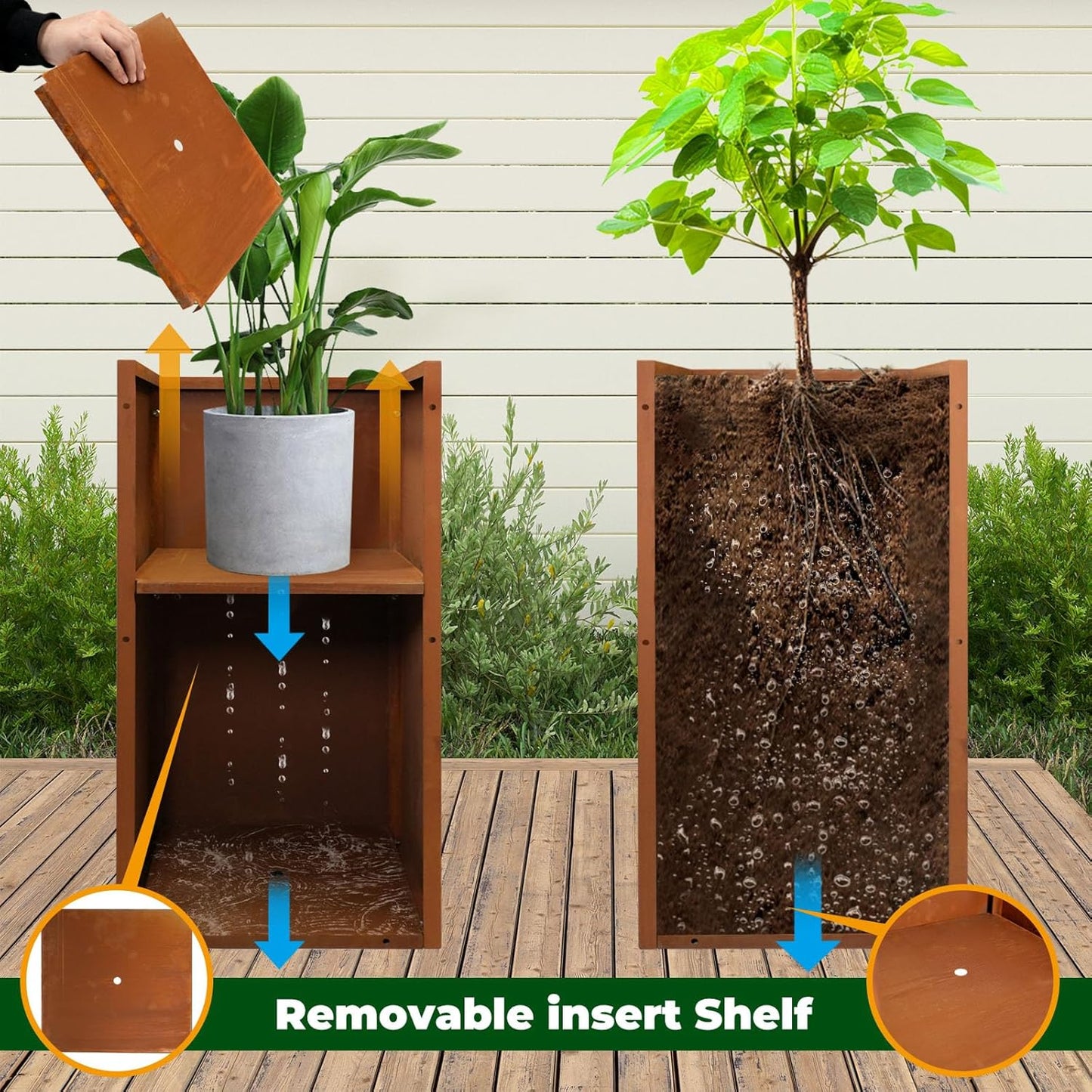 Corten Steel Metallic Heavy Planter for Outdoor Plants 14"x14"x30" Metal Planter Spliced Flower Pot with Partitions for Outside,Indoor,Garden (Corten, 14 * 14 * 30)