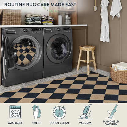 Lahome Checkered Easy Jute Runner, 2x6 Kitchen Runner Rug Non Slip Washable Outdoor Rug for Entryway Indoor, Checkerboard Black Indoor Outdoor Carpet for Hallway 6ft Entry Front Door