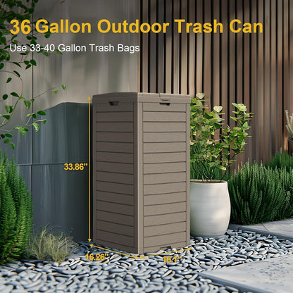 31 Gallon Outdoor Trash Can with Tiered Lid and Drip Tray,Waterproof Resin Waste Bin Indoor,Durable,Stylish,Lightweight Garbage Bin for Patio,Kitchen,Backyard and Office(Gray)