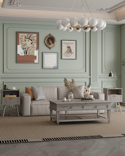 Nightstand,Modern Bedside Table with Storage Drawer and Open Wood Shelf, Accent Night Stand with Solid Wood Legs for Living Room, Bedroom and Small Spaces,Easy Assembly (Grey Oak-Outlet)