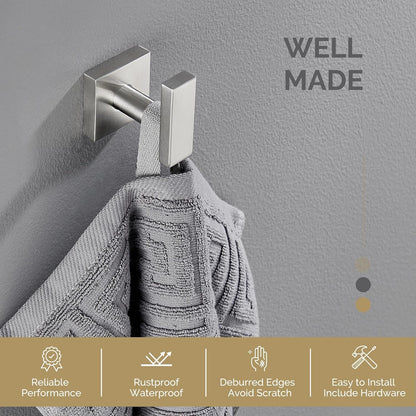 Angle Simple Bathroom Towel Hook, SUS304 Stainless Steel Single Shower Towel Hanger for Wall, Kitchen Cabinet Closet Coat Robe Holder Wall Mounted, Brushed Nickel