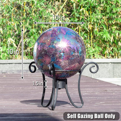 VCUTEKA Gazing Ball, Iridescent Crackled Glass Mosaic Gazing Balls Sphere for Garden Lawn Outdoor Ornament Yard Decorative, 10-Inch, Purple