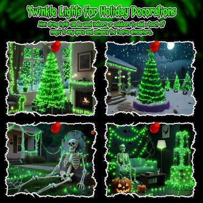 TingMiao Halloween Green Fairy Lights Battery Operate,7.2ft 20 LEDs String Lights Silver Copper Wire for Hallowen Christmas DIY Decoration Wedding Party (6 Pack)