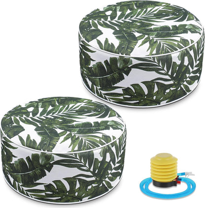 2 Pack Outdoor Inflatable Ottoman Waterproof Inflatable Pouf Foot Rest with Handle D21 x H9 Portable for Patio Camping Garden or Home