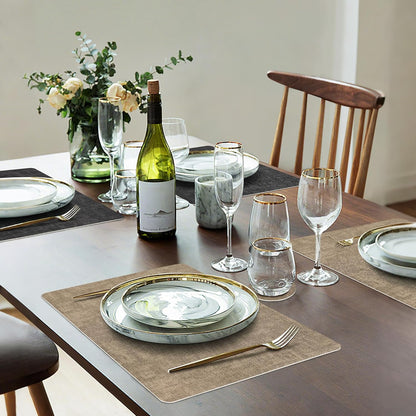 Faux Leather Dual Sided Placemats Set of 6, Square Non-Slip Heat Resistant Placemats with Coaster, Reversible wipeable Waterproof Table Mats for Kitchen, Dining, Outdoor (6, Black Light Coffee)