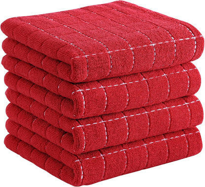 Homaxy 100% Cotton Terry Kitchen Towels(Red, 13 x 28 inches), Checkered Designed, Soft and Super Absorbent Dish Towels, 4 Pack