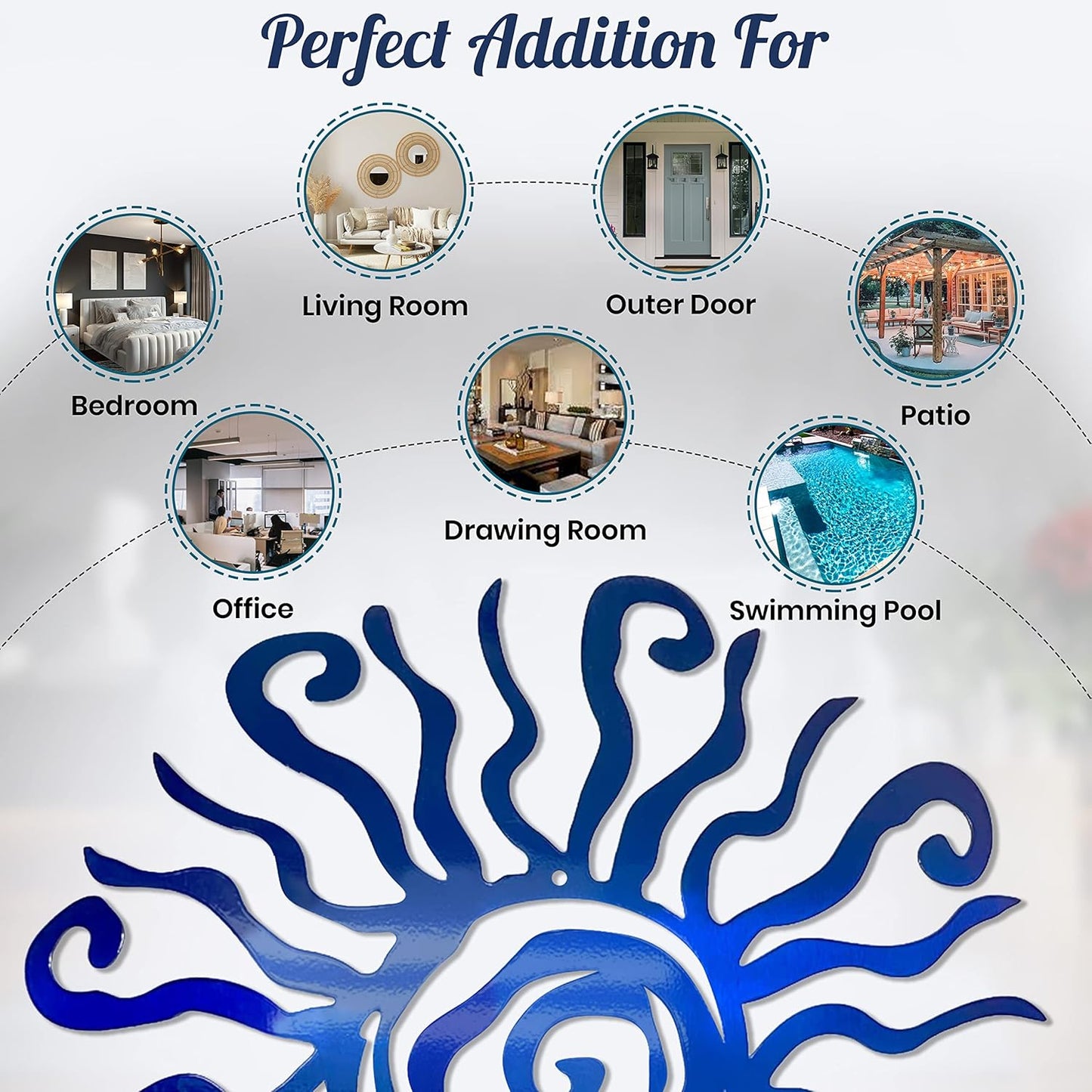 Riverside Designs Wacky Sun Metal Wall Art Indoor/Outdoor Decor - 12" Blue, Rust Proof Wall Sculpture - Made in USA - Ideal for Bedroom, Garden, Home, Patio and Farmhouse