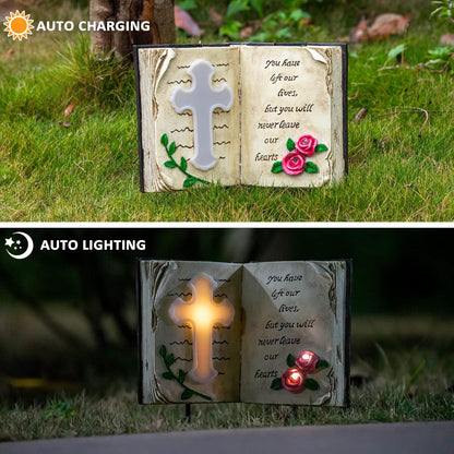 Outdoor Solar Bible Cross Garden Stakes Lights, Waterproof Memorial Grave Decorations Gifts for Cemetery Outdoors Lawn Yard Home Patio Decor