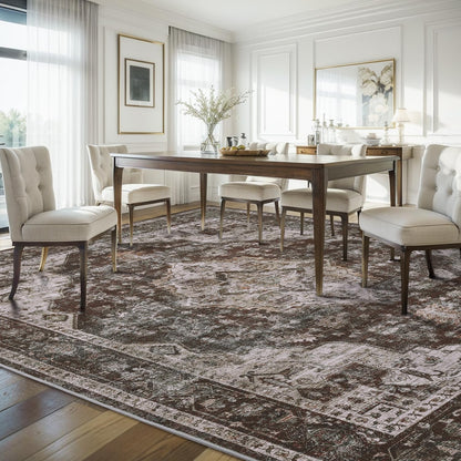 AMOAMI-3X5 Area Rug-Soft Washable Vintage Throw Accent Rugs for Living Room, Entryway, Bedroom, Kitchen, Bathroom, Laundry Room, Kitchen, Bathroom, Bedside, No Slip Brick/Brown