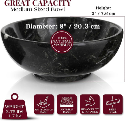 Gusto Nostro 8" Luxury Black Marble Decorative Bowl for Coffee Table - Elegant Modern Fruit Bowl for Kitchen Counter - Heavy Stone Entryway Catch all for Keys, Jewelry, Potpourri Holder Centerpiece